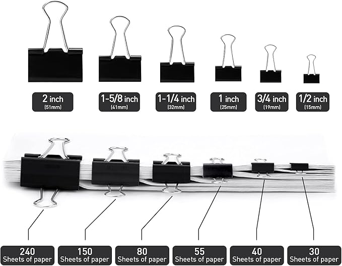 Black Binder Clips, 72 Pack, Non-Standard 41mm, 1.6 Inch, Large Clips, Capacity 0.66 Inch, Paper Clips, Office Clips, Office and School Supplies