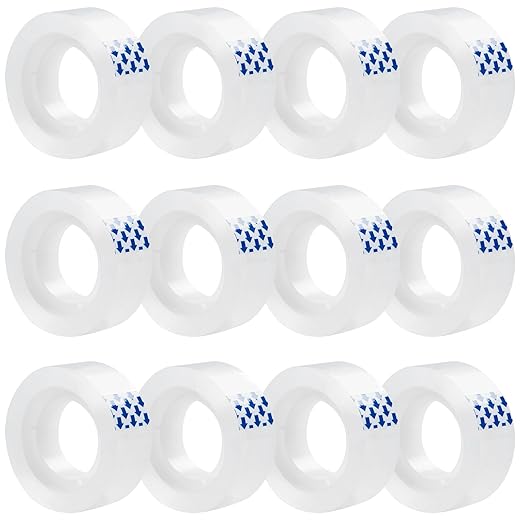 12 Rolls Clear Tape, Transparent Tape Refills for Dispenser, 1 Inch Core, 3/4 x 1000 Inches, Strong Adhesive for Gift Wrapping, Office, School, Home, Desk Supplies & Crafts