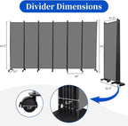 Room Divider 6FT Room Partition with Lockable Wheels, (Thicked Metal Base) Room Dividers, Freestanding Indoor Folding Privacy Screens, Portable Fabric Wall Divider for (Grey, 132"- 6 Panel)