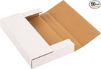 50 Pack 9x6x1.3 inch Shipping Boxes, Easy-Fold Multi-Depth DVD Mailer Box with Fragile Stickers for Mailing, Storing, Package, Gifts, Crafts, Business or Home, White