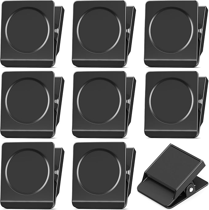 FINDMAG 2.2inch Extra Large Magnetic Clips, Magnet Christmas Light Clip Heavy Duty, Strong Magnet with Clips for Fridge, Whiteboard, Classroom, Kitchen, Home (Black, Pack of 8)