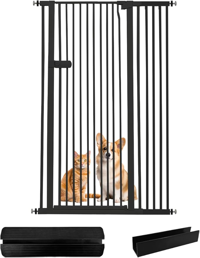 Lumizone Extra Tall Cat Gate 55.12" High Pressure Mounted Extra Wide 2025 New (17 Sizes) 1.37" Gap No Drilling Auto-Close One-Handed Operation Tall Pet Gate for Dogs(Black, 55.12" H x 38.39"-42.51" W)