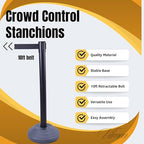 6 Pack 42Inch Crowd Control Stanchions with 10ft Black Retractable Belt Crowd Control Barriers 13 Inch Water-Filled Base Retractable Stanchions for Traffic Control (Black)