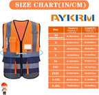 A-SAFETY High Visibility Safety Vest with 4 Reflective Strips 7 Pockets,Orange&Navy Mesh X-Small