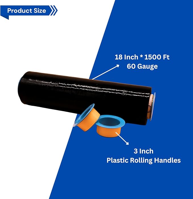 Noah's Ark Warehouse 18" x 1500FT Industrial Class Pallet Wrap, 60 Gauge 4 Rolls Black Stretch Film for Warehouse Packing, Adhering Packing Moving Packaging (4 Pack)