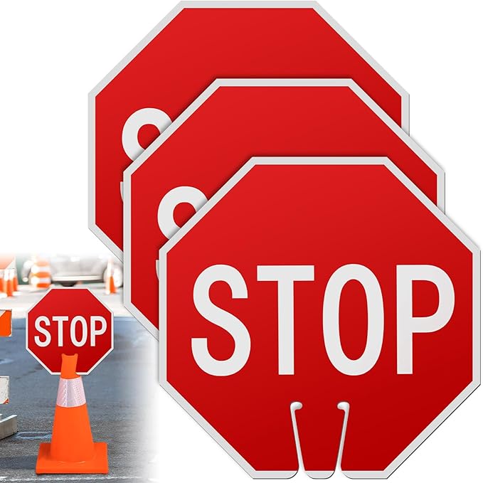 Geetery 3 Pcs Stop Signs Traffic Signs 12 x 12 Inches, Street Road Traffic Cone Top Warning Double Sided for Barricade Outdoor Weather Fade Resistant, Wear Resistant