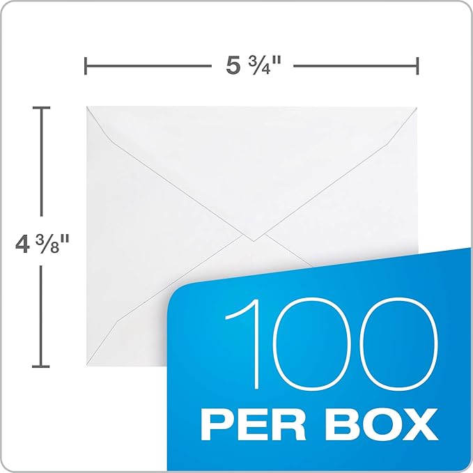 Columbian Envelopes Invitation & Greeting Card Envelopes, A2, 4-3/8" x 5-3/4", Gummed Seal, Pointed Flap, 24 lb White Wove, 100 Per Box (COLO198)