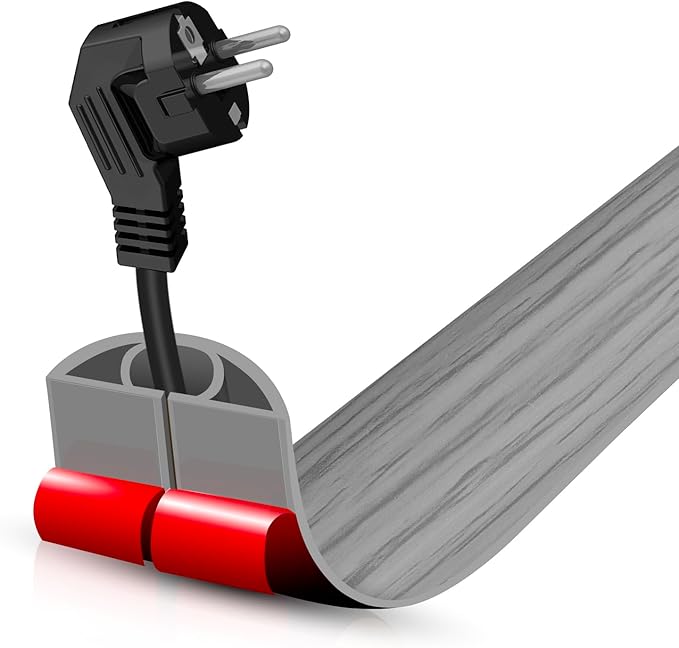 Floor Cord Cover Self Adhesive Cord Hider,3.3FT Cable Management, Extension Strip Protector for Wires, Prevent Cable Trips for Offices, Gyms, Exhibitions Cavity:0.39"(W) x 0.27"(H) Gray Wood