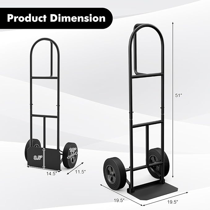 Goplus Hand Truck, P-Handle Hand Truck Dolly with Vertical Loop Handle, 10” Wheels, 15” x 9” Foldable Nose Plate, 660 LBS Capacity, Heavy Duty Metal Dolly Cart for Lifting, Moving, Delivery, Stairs