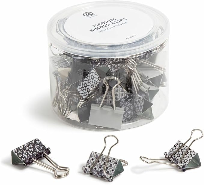 U Brands Fashion Binder Clips, Moroccan Monochrome with Silver Prongs, Office Organization Supplies, 32mm, 36 Count