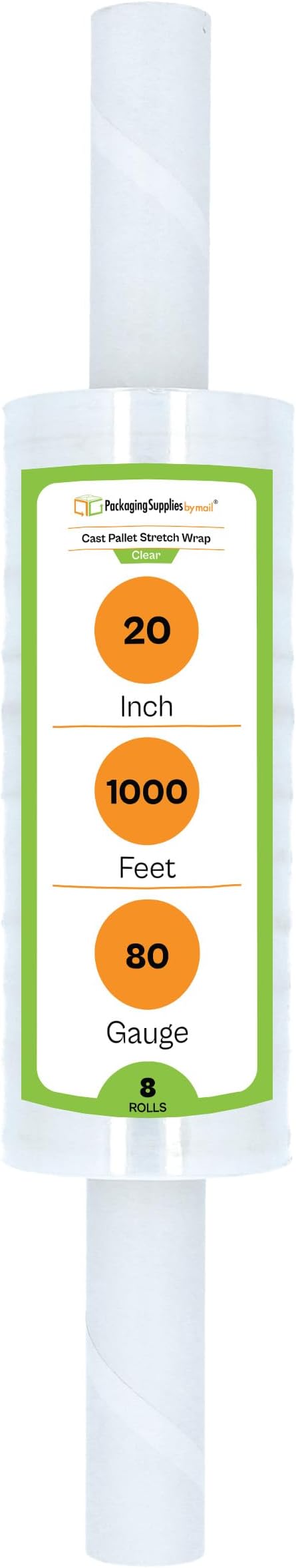 PSBM 8 Rolls 20 Inch x 1000 Feet 80 Gauge Stretch Film/Wrap with Handles, Heavy Duty Industrial Strength Up to 800% Ultimate Stretch, Clear Shrink Plastic Wrap for Moving, Packing, Shipping & Storage