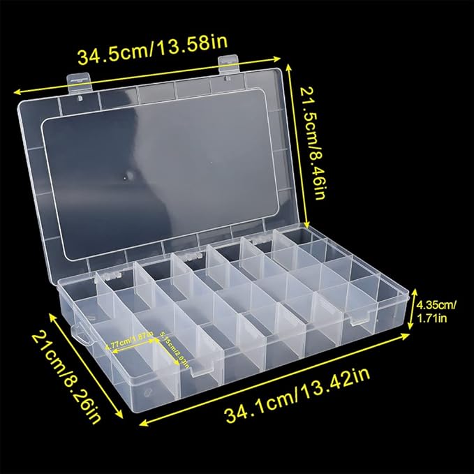 3Pack 28 Compartment Organizer Box with Parkical Adjustable Dividers, 28 Grids Plastic Storage Container for Jewelry, Craft DIY, Bead Organizer, Sewing, Dip Powder, Hair Accessories