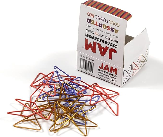 JAM PAPER Colorful Butterfly Clips - Assorted Paper Clamps - 15/Pack