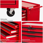 7-Drawer Rolling Tool Chest Cabinet, Heavy-Duty Metal Tool Box with Wheels, Lockable Storage Organizer, Mobile Tool Cart for Garage, Workshop, Warehouse – Red