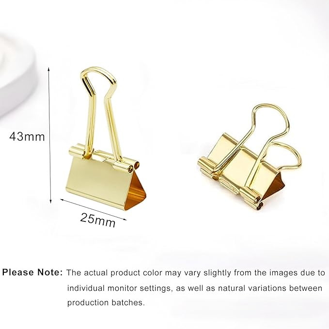 50 Pack Medium Gold Binder Clips 1 Inch (25 mm), Colored Paper Clamps, Middle Size Paper Clips for Office Home School Business 1"