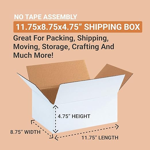 AVIDITI White Shipping Boxes 11 1/4"L x 8 3/4"W x 6"H(25 Pack) Small Medium Mailing Box for Small Business Packaging, Mailers, Gifts & Storage