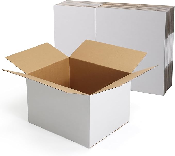 CRUGLA 12x10x8 White Shipping Boxes Set of 15, White Corrugated Cardboard Boxes for Small Business Shipping Mailing Packing