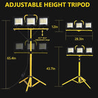 32000LM LED Work Light with Tripod, 3x100W 3-Head Floodlight, Plug-in 120V, 3 CCT 3000K/5000K/6500K, 360° Adjustable, IP66, 43.7-65.4 in, 16.4 ft Cord, Portable Telescoping Stand for Jobsite/Workshop