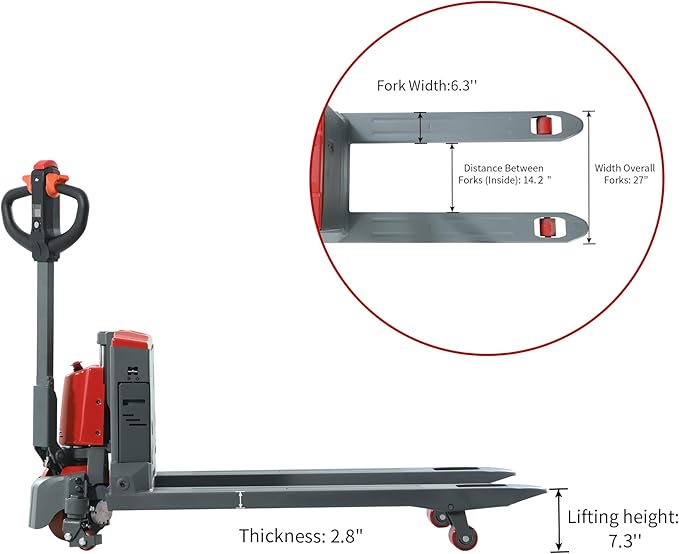 T Tory Carrier Electric Pallet Jack Truck 4400lbs Capacity Lithium Electric Pallet Trucks 48" x27" Forks Li-ion Battery Lift for Narrow Spaces, Easy Battery Replacement-Red