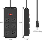 JUNNUJ Heavy Duty 20 Amp Power Strip, Garage 6 Outlets Metal 12 Gauge Surge Protector 3000J, High Amp 5-15P Adapter Shop 6-20R T-Slot Industrial (6AC, 4FT)