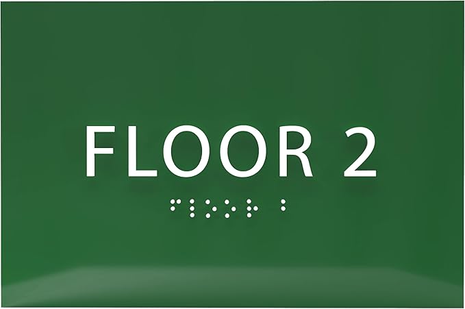 6" X4" Floor 2 Sign - ADA Compliant Tactile Graphics Grade 2 Braille Text | Wall Mount Plastic Directional Assistance, Floor Number Sign for Office, Schools, Hospitals, Apartments