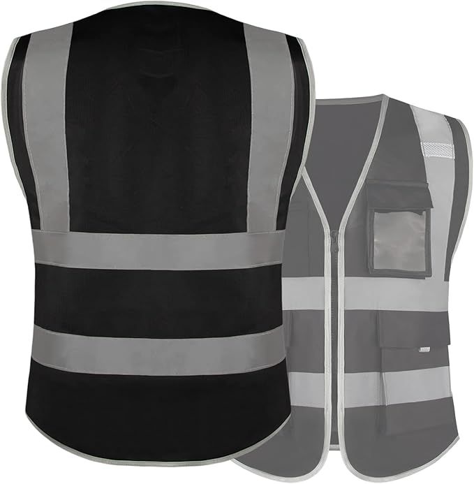 Safety Reflective Work Vest 6 Pack for Men and Women with 8 Pockets and Zipper High Visibility Construction Outerwear