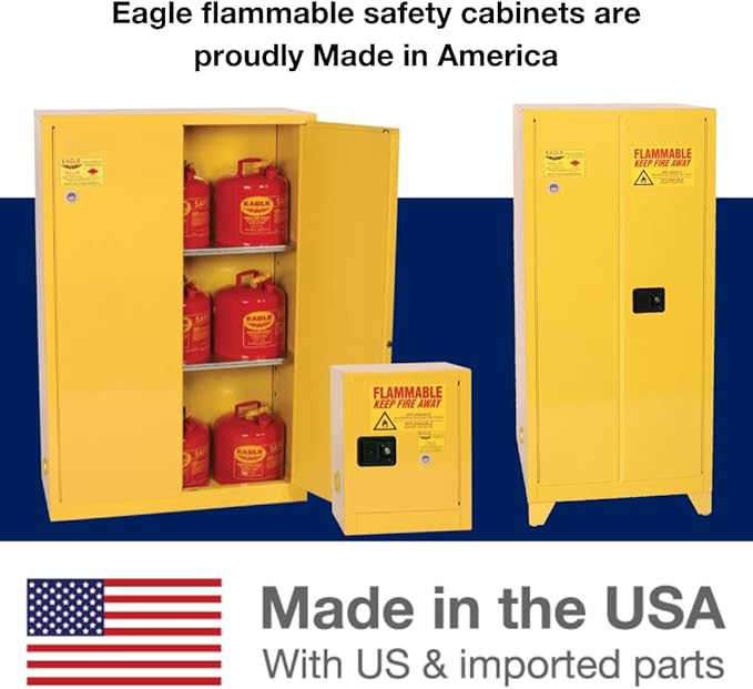 Eagle American Made 4 Gallon F﻿lammable Liquid Storage Cabinet, Manual-Close Space Saver Fireproof Cabinet for Schools, Garages, Manufacturing Facilities, 17" x 17" x 22", 1904X