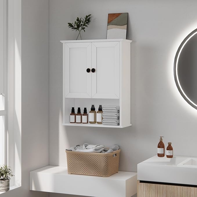 White Medicine Cabinet, 24x30 Inch Bathroom Cabinet Storage with 2 Doors and Adjustable Shelves,Over The Toilet Storage Cabinet, Above Toilet Storage Cabinet for Small Spaces