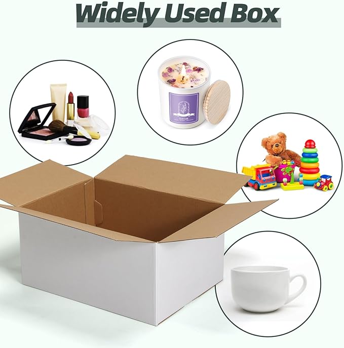 CRUGLA 12x9x6 White Shipping Boxes Set of 15, White Corrugated Cardboard Boxes for Small Business Shipping Mailing Packing