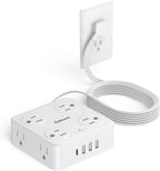 Flat Plug Power Strip with USB C, 6.5FT Flat Extension Cord - 8 AC Outlets and 4 USB(1 USB C), Power Strip with Surge Protector, Wall Mount Charging Station Office Home (White, 15 FT)