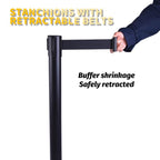 6PACK BESEA Crowd Control Stanchions with 10 FEET Retractable Belts, Water Filled Base Weighted Barriers Black Post