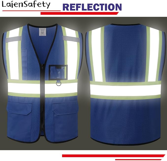 Hi Vis Reflective Safety Vest for Men Women with Multiple Pockets Mesh High Visibility Construction Work Vest,Meets ANSI/ISEA Standards(EK1-178-Blue-M)