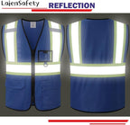 Hi Vis Reflective Safety Vest for Men Women with Multiple Pockets Mesh High Visibility Construction Work Vest,Meets ANSI/ISEA Standards(EK1-178-Blue-L)