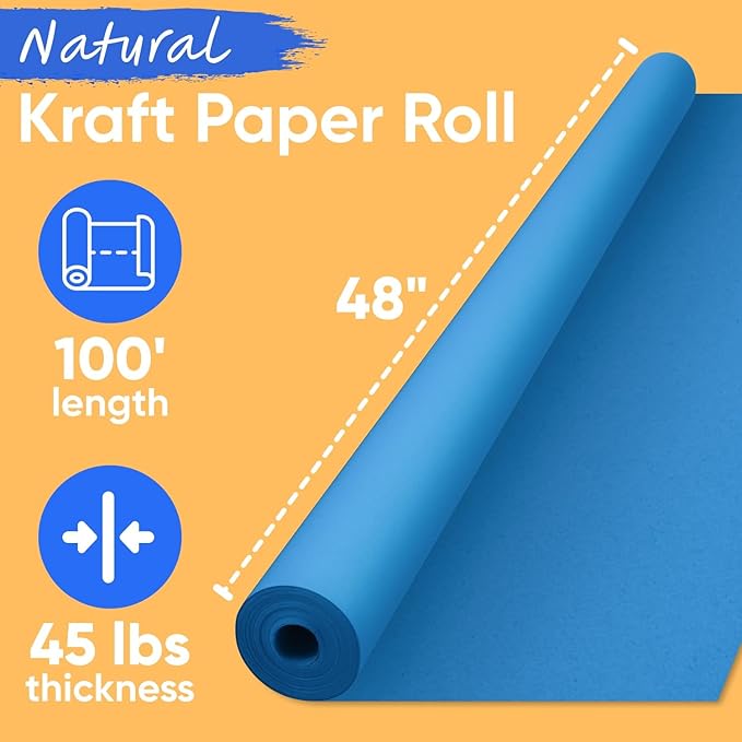USA Made 48" x 1200" Dark Blue Kraft Paper Roll, 45 lbs Thickness, Kraft Paper for School, American Quality Colored Kraft Paper, Bulletin Board - Non-Toxic, Odorless, Safe for Kids
