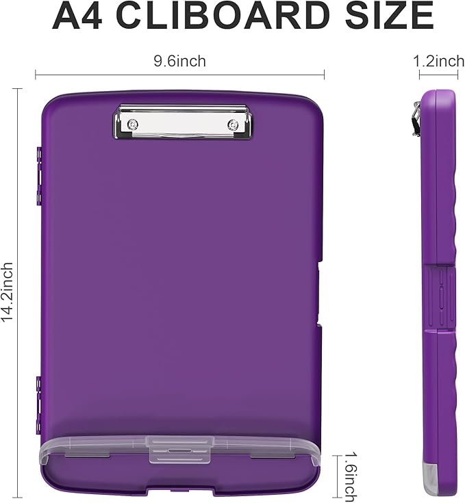 Plastic Clipboard with Storage, 8.5 x 11 Storage Organization Box Side-Opening, Heavy Duty Clip Board with Pen Holder and Paper Folder for Nurses, Teachers, Office & School Supply, Dark Purple