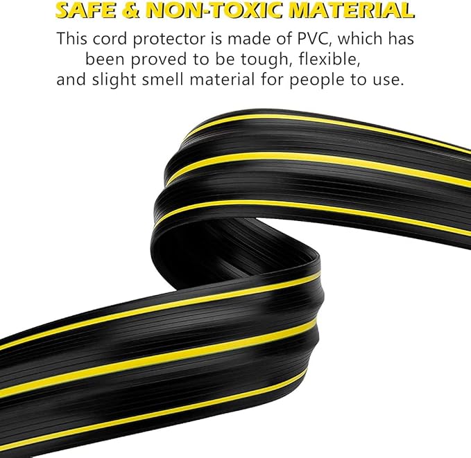 6.5Ft Cord Covers for Wires on Floor, 3-Channel Floor Cord Cover with Anti-Slip Base & Yellow Warning Strips, Extension Cord Covers for Floor, Ideal for Home, Office, Outdoor Use