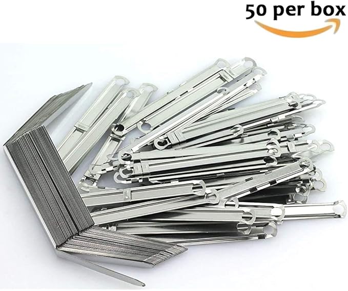 OLYMPX 250 Pcs of 2? Capacity Premium Metal Prong Paper Fastener Complete Set, 2.75 Inch Base with Standard 2-Hole Punch Compressor for Paper File Folder, Pack of 5 Boxes, 50 per Box