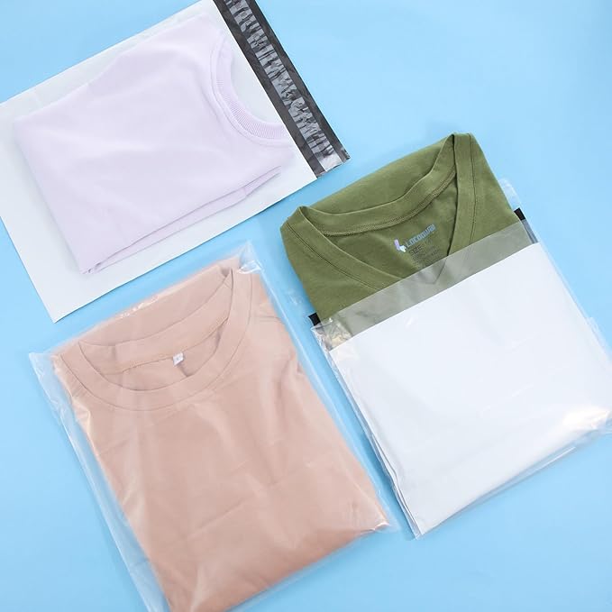 Outus 50 Pcs Mailers with 50 Pcs Poly Self Adhesive Clothes Packaging Bags 4 Sizes Self Adhesive Shipping Mailers Frosted Sealing Plastic Bags for Clothing Small Business Flexible Mailing