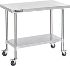 DuraSteel 30x48 NSF Stainless Steel Cart - Heavy Duty Food Prep Table with Undershelf - Rolling Kitchen Island on Wheels for Commercial Restaurant Kitchen, Garage, Outdoor Cooking, BBQ Grill, Counter