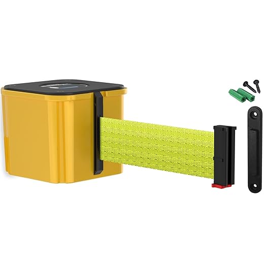 WM412 Retractable Belt Wall Mounted Yellow Crowd Control Barrier and Receiving End, 20' Fluorescent Yellow Belt