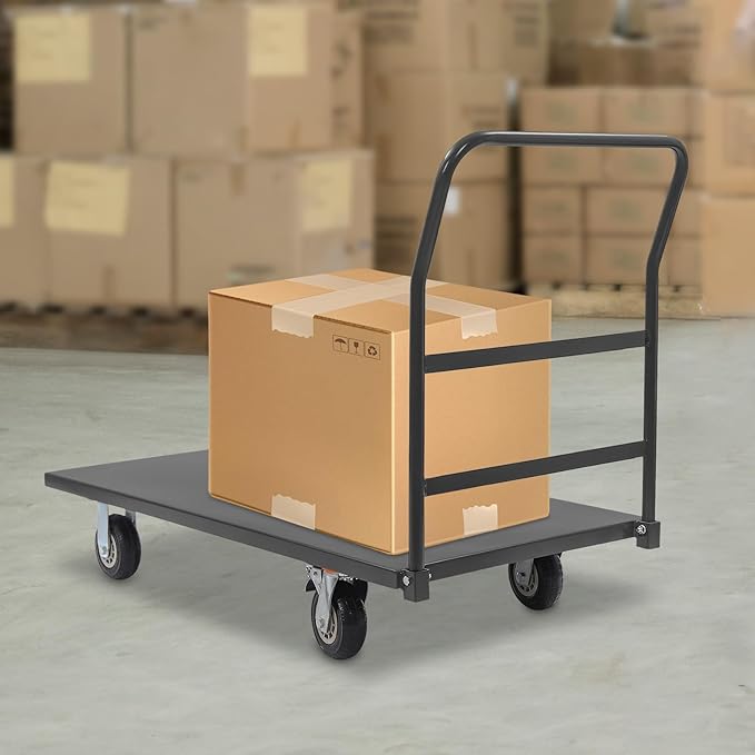 24"x49" Heavy Duty Platform Truck Cart, 2000lbs Capacity Steel Flatbed Cart with Handle & 4 Swivel Wheels, Industrial Utility Steel Hand Push Moving Dolly Cart for Warehouse, Luggage, and Moving