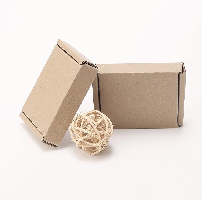 Ellbest 50pcs Packing Boxes 1.5mm Thick Cardboard, 3.4 x 2.6 x 0.7inches Mini Kraft Brown Box for Stationery, Paper Clips, Pins, Mini Ornaments