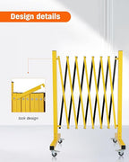 GCCSJ Industrial Expandable Metal Barricade with Wheels, 11.5 Feet Long Folding Security Gate, Retractable Metal Barrier for Construction Site Elevator Traffic Control Garage, Yellow and Black