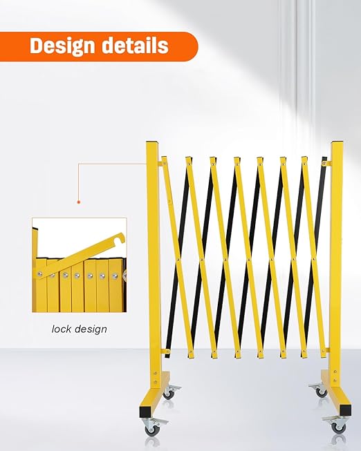 GCCSJ Industrial Expandable Metal Barricade with Wheels, 11.5 Feet Long Folding Security Gate, Retractable Metal Barrier for Construction Site Elevator Traffic Control Garage, Yellow and Black