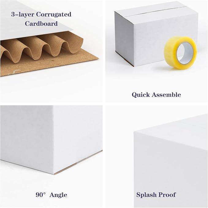 Small Shipping Boxes 8x8x4 Inch set of 40, White Corrugated Cardboard Boxes for Small Business, Mailing, Moving and Storage