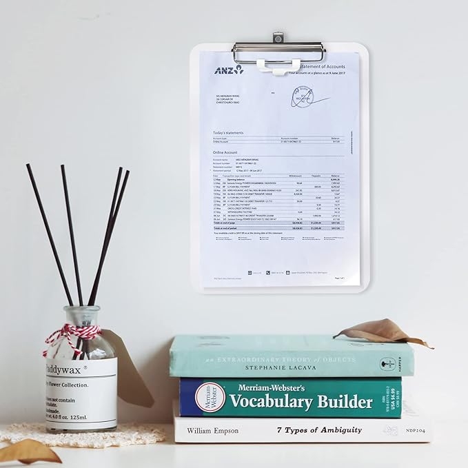 Hongri Plastic Clipboard with Pen Holder, Clear 8.5x11 Letter Size Clip Board for Classroom, Office, Students, Nurses and Women, Low Profile Clip, Size 12.5 x 9 in