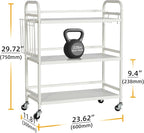 HDANI 3 Tier Metal Rolling Utility Cart,High Capacity Multi Purpose Heavy Duty Cart for Office,Kitchen,Living Room,Bedroom,White