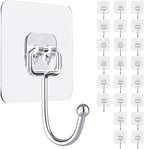 ZESLMG Large Adhesive Hooks for Hanging Wall, 22 Pack Self Sticky Hooks Heavy Duty 22lb Clear, Removable Shower Hook No Damage for Towel Key Coat Wreath Picture Outdoor Bathroom Kitchen, Waterproof