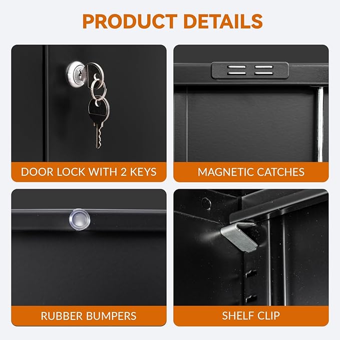 BESFUR 36" H Metal Cabinet with Lockable Drawer and 2 Lockable Doors, Black Locking Cabinet with Adjustable Shelf, Lockable Storage Cabinet for Home Office, Garage,School, Warehouse, Utility Room