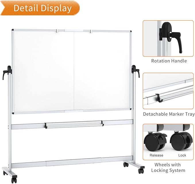 VIZ-PRO Double-Sided Mobile Whiteboard, 96 x 48 Inches, Magnetic Rolling Dry Erase White Board on Wheels with Aluminium Frame and Stand 8' x 4'